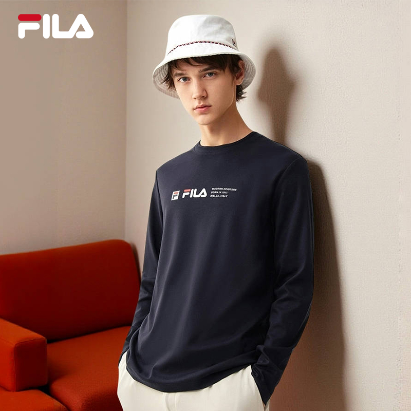 FILA斐乐官方男子长袖衫2025秋季圆领LOGO运动舒适长袖T恤打底衫