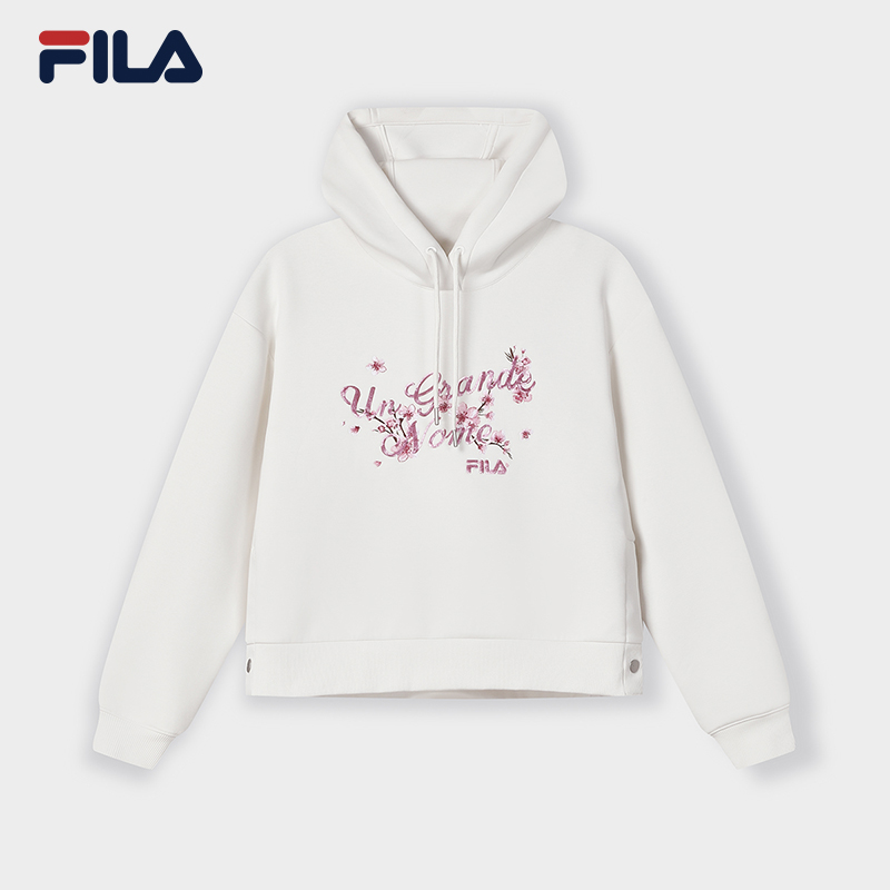 【杨幂同款】FILA 斐乐连帽卫衣女2024春新款宽松刺绣运动上衣