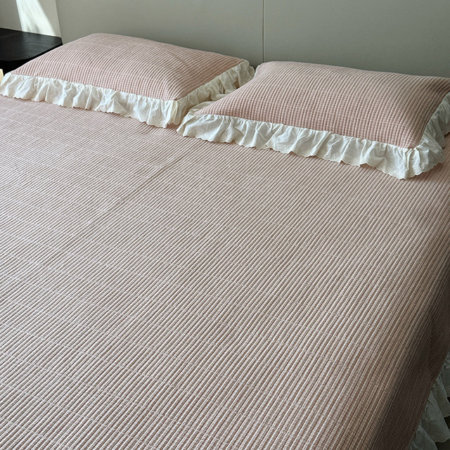 2025 Muji style cotton color woven wash cotton bed cover three-piece set pure cotton quilted non-slip sheets four seasons