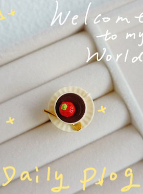 原创可开口戒指日系食玩咖啡杯草莓粘土小巧可爱甜品手工指环保色