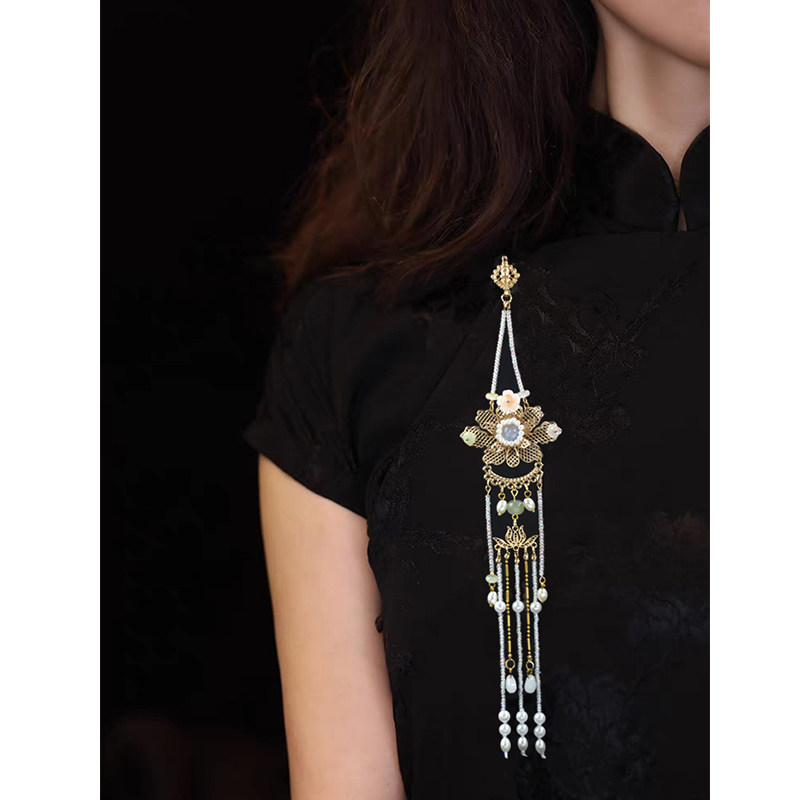 中国风原创设计旗袍汉服压襟珍珠流苏古典胸针挂件百搭马面裙挂饰,淘宝优惠券,粉丝福利购,淘宝优惠卷