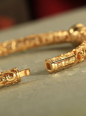 花丝祥云葫芦和田碧纯银金镶古法金新中式国风金包银手镯女