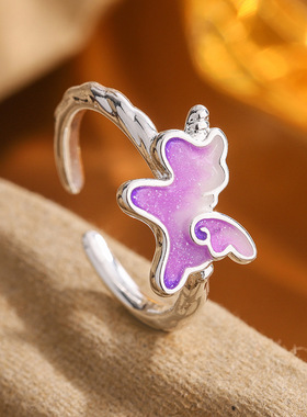 梦幻小马金色开口戒指 简约时尚铜材质戒指小众设计食指活口指环