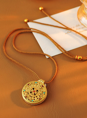古法镂空花丝珐琅八宝罗盘吊坠编绳项链女新中式高级感批发代发