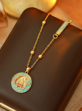 新中式时尚沙金天然玛瑙葫芦吊坠项链轻奢小众设计百搭高级毛衣链