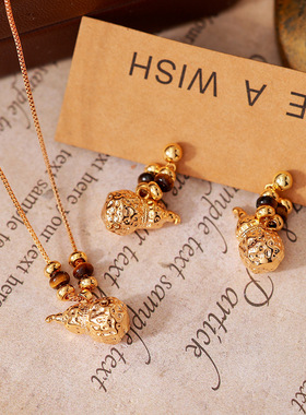 新年爆品虎眼是葫芦串珠项链女小众设计感耳钉轻奢高级感饰品套