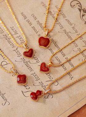 法式酒红天然玛瑙滴油爱心吊坠锁骨链女士轻奢高级感时尚气质项链