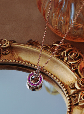 宝家时来运转满钻项链女18k玫瑰金贝母小圆牌时尚锁骨链 A10174