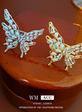 真金电镀锆石蝴蝶珍珠开口戒指小众时尚食指戒个性气质手饰女批发