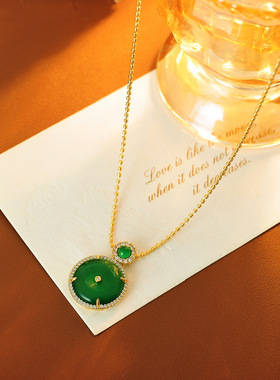 国风天然玉髓平安扣项链镶钻圆形天然石转运气质高级感锁骨链批发