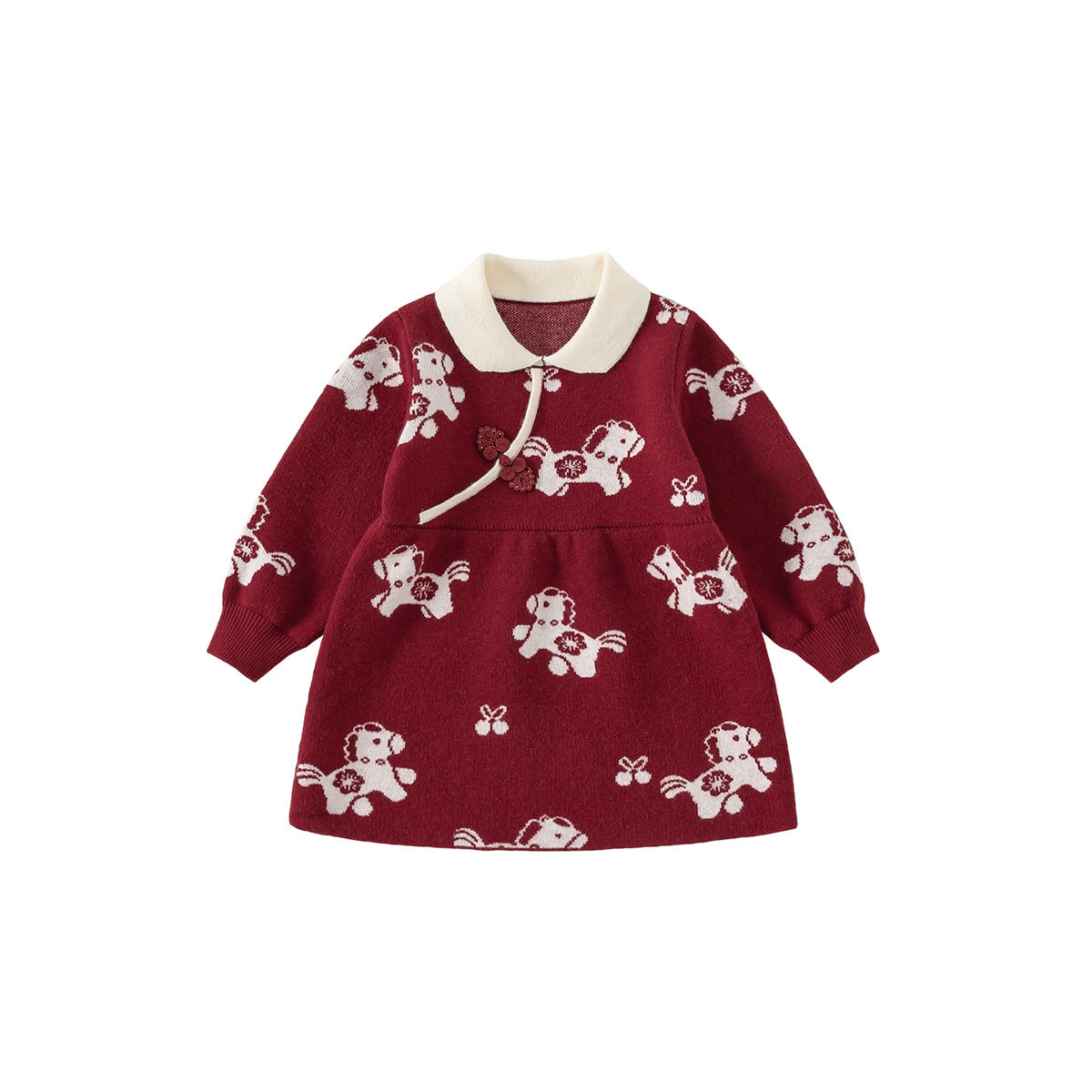 贝贝城汉服女童2025冬季新款红色针织连衣裙女宝宝裙子喜庆拜年服,淘宝优惠券,粉丝福利购,淘宝优惠卷