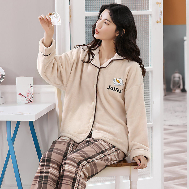 情侣秋冬款法兰绒加厚加绒男女睡衣 优黛悦睡衣/家居服套装