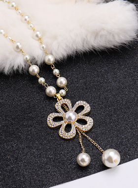 女日韩时尚百搭水晶服饰珍珠项链