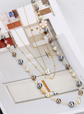女韩版时尚多层水晶装饰珍珠项链