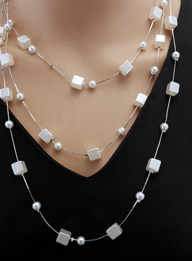 多层叠戴满天星气质毛衣链珍珠