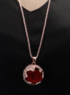 优贝朵玫瑰花高级感装饰毛衣项链