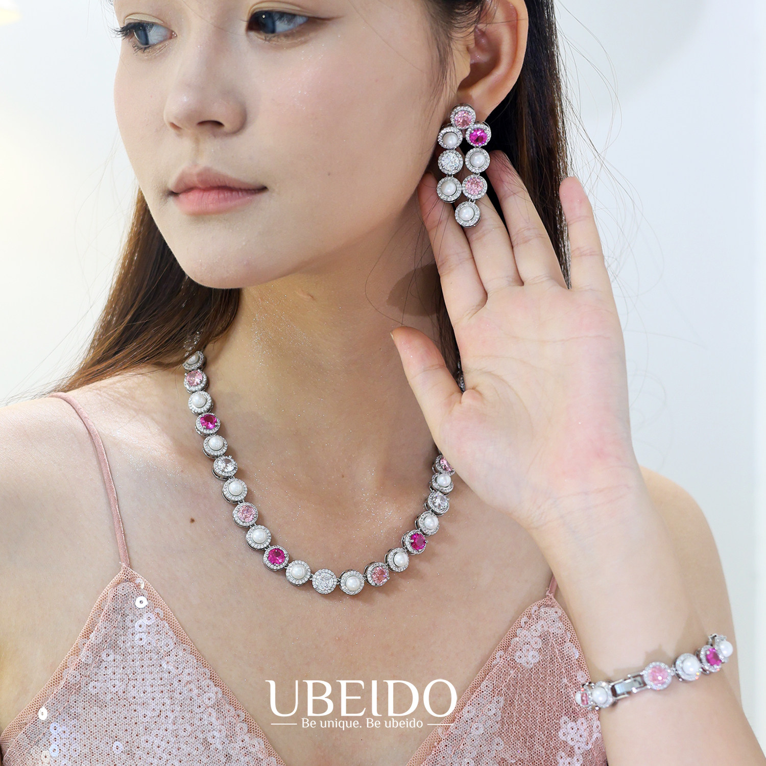 UBEIDO优贝朵精工梦幻紫粉锆石项链手链耳环套装高级宴会重工首饰,淘宝优惠券,粉丝福利购,淘宝优惠卷