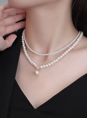 优贝朵双层叠戴施家小米珠锁骨链