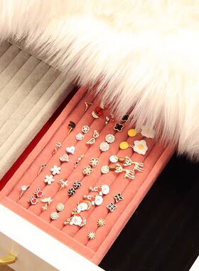 天鹅绒戒指首饰展示盒，袖扣托盘