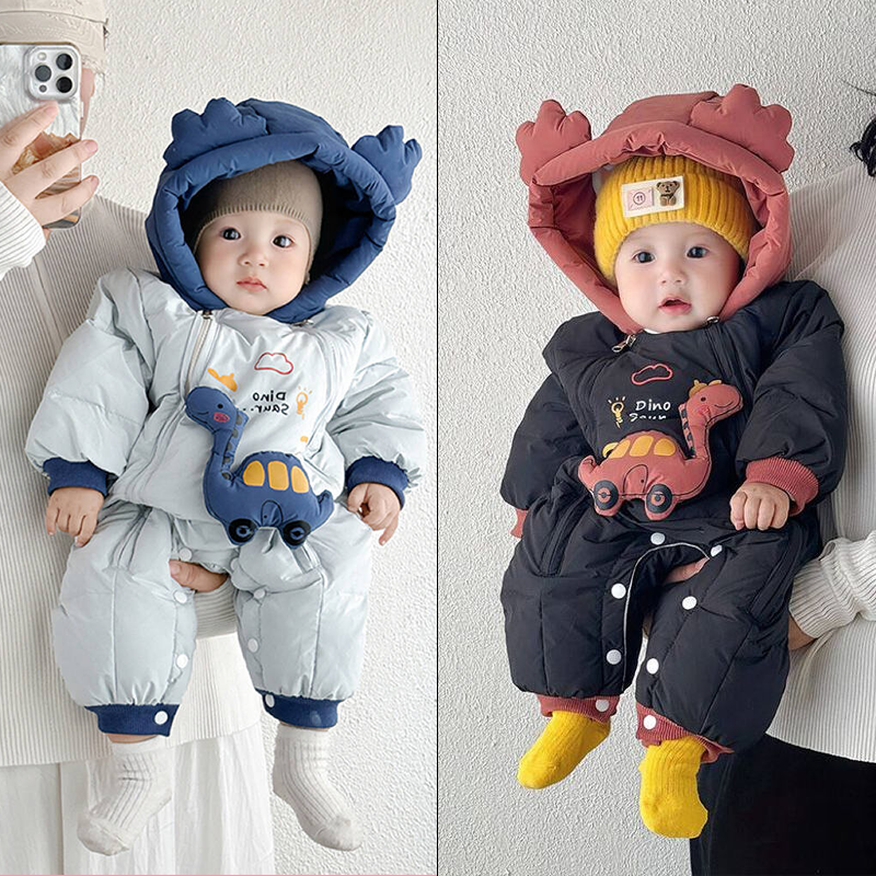 新生婴儿羽绒服连体衣冬季保暖外出小月龄男宝宝冬季加厚轻薄衣服 - 图1