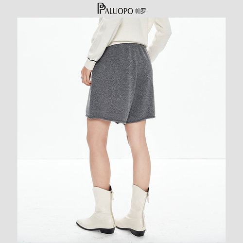 帕罗博主推荐100纯羊绒韩系秋复古街头保暖针织宽松短裤女 - 图1