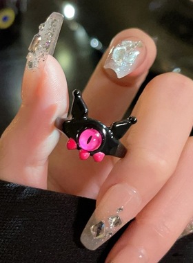 饰尚e族搞怪黑色小猫咪戒指女个性创意怪兽大眼仔开口指环ins小众