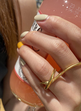 韩版个性双指线条交叉戒指女复古时尚简约食指戒创意指环潮