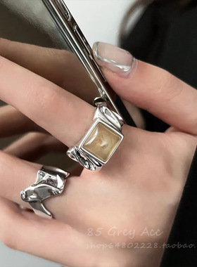 饰尚e族韩版方糖戒指女复古时尚几何V型开口指环不规则ins