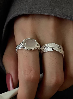 饰尚e族甜美羽毛戒指女微镶白色锆石叠戴气质开口指环ins食