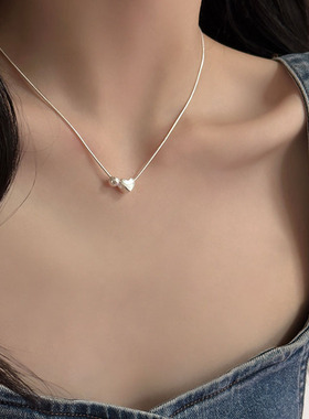饰尚e族甜美小巧爱心项链女几何圆珠百搭时尚个性锁骨链in