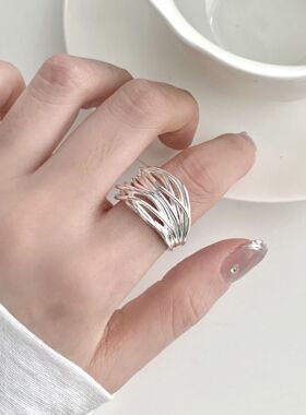 小众多层线条交叉戒指女简约个性几何开口指环ins风气质食指戒潮