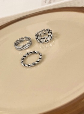 饰尚e族几何表链戒指女复古做旧重工时尚个性开口指环ins食