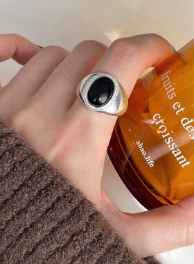 甜酷黑色锆石戒指女轻奢高级感个性时尚开口指环可调节叠戴戒指