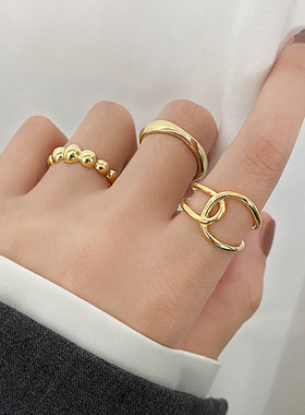 韩版复古叠戴罗马数字戒指女个性镂空线条简约开口食指环