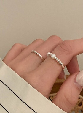 饰尚e族碎银弹力戒指女时尚个性气质珍珠指环百搭网红款创
