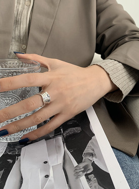 韩版波浪花纹戒指女复古重工港风字母开口指环气质食指戒潮