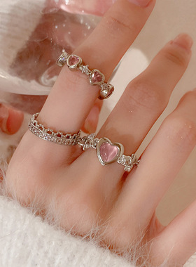 饰尚e族甜酷爱心戒指女时尚气质个性优雅开口指环小众ins食