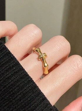 简约竹节精致戒指女轻奢时尚个性百搭气质开口指环ins叠戴食指戒