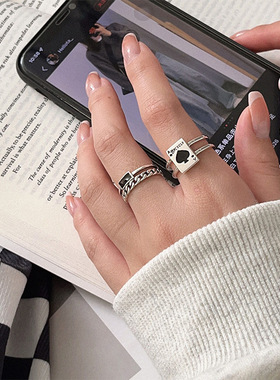 饰尚e族扑克黑桃A戒指女几何时尚方块个性复古开口指环嘻哈