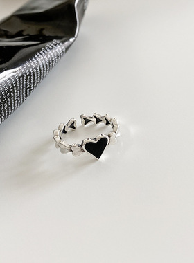 韩版黑色爱心鳞片戒指女复古时尚创意开口拼接指环食指戒潮