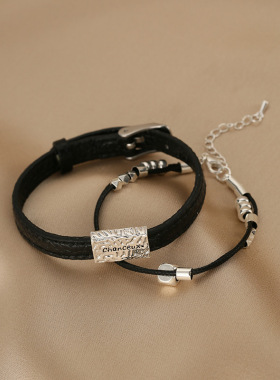 饰尚e族甜酷叠戴皮扣手链女个性时尚ins风小众设计感字母手