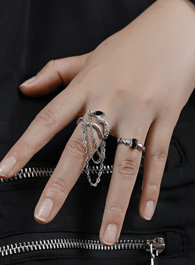 饰尚e族黑色锆石戒指女复古时尚简约水滴不规则开口指环嘻