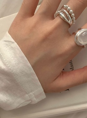 饰尚e族简约几何椭圆锆石戒指女线条缠绕多层开口指环ins小众设计