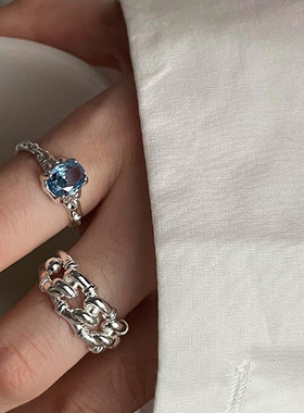 饰尚e族蓝色锆石戒指女ins甜酷风时尚气质百搭高级感开口食