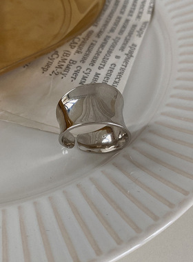 韩版s925银大圆弧光面戒指女复古