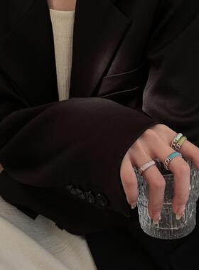 复古彩虹字母戒指女镀法式麻花开口指环ins小众设计食指戒潮