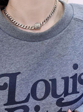 韩版s925银个性笑脸项链女重工