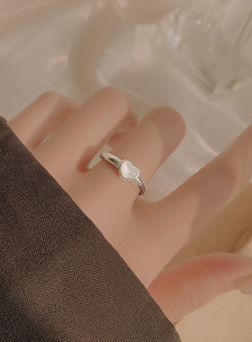 饰尚e族白色月光石爱心戒指女简约气质百搭精致开口指环网红个性