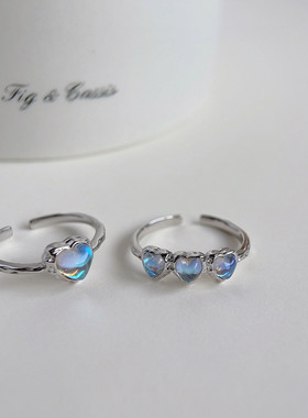 饰尚e族月光石爱心戒指女ins小众设计幻彩闪亮开口指环甜酷