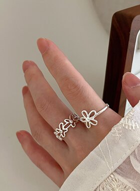 甜美镂空小花朵戒指女ins风小众设计感简约开口指环时尚食指戒潮